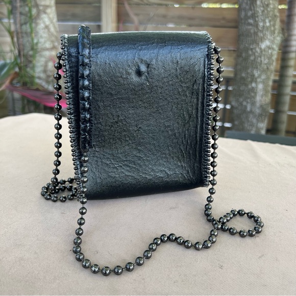 LR Leatherock Black Leather Mini Crossbody Bag Crystal Rock Pebbled Detail - Picture 4 of 16